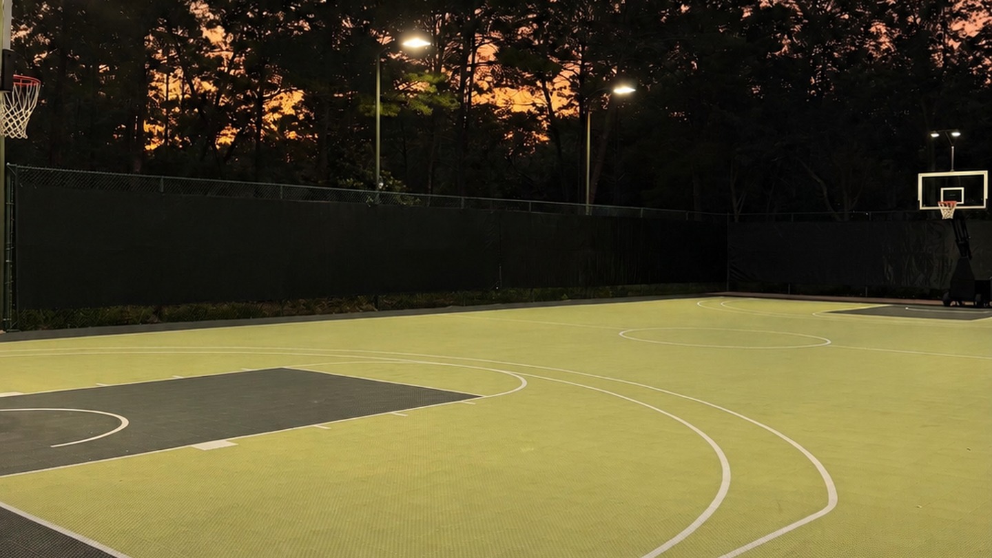 The Point private basketball facility at sunset